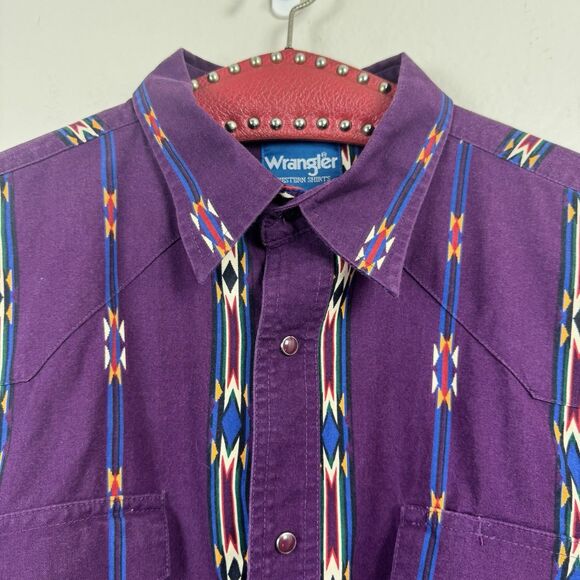 Vintage 90s Wrangler Brushpopper Southwestern Aztec Snap Front Western Shirt 2X - Picture 3 of 16